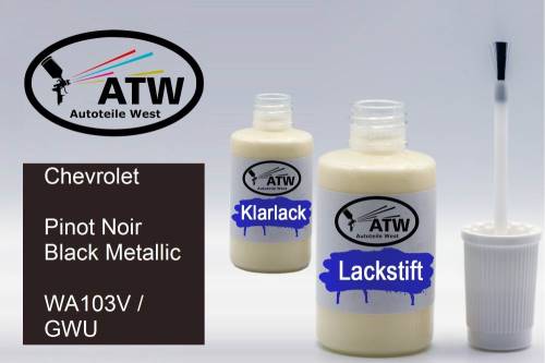 Chevrolet, Pinot Noir Black Metallic, WA103V / GWU: 20ml Lackstift + 20ml Klarlack - Set, von ATW Autoteile West.
